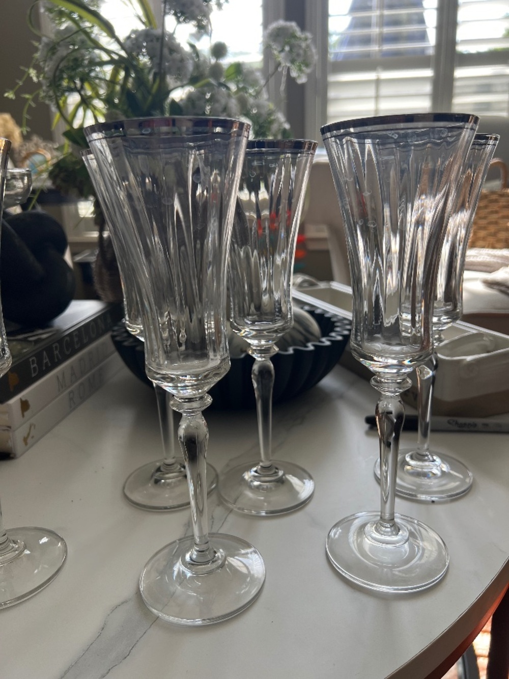 5 Noritake Platinum Rim Champagne Flutes